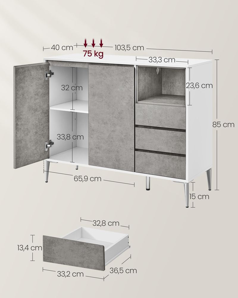 Moderne opbergkast met deuren en lades - Grijs + Wit