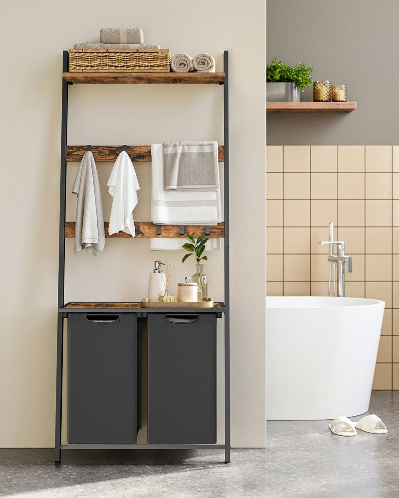 Wasmand met handdoekladder - Vintage bruin + klassiek zwart