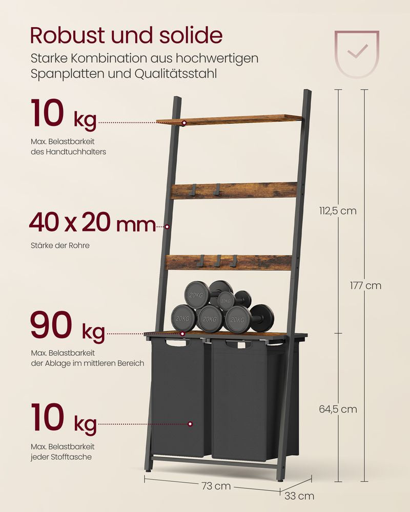 Wasmand met handdoekladder - Vintage bruin + klassiek zwart