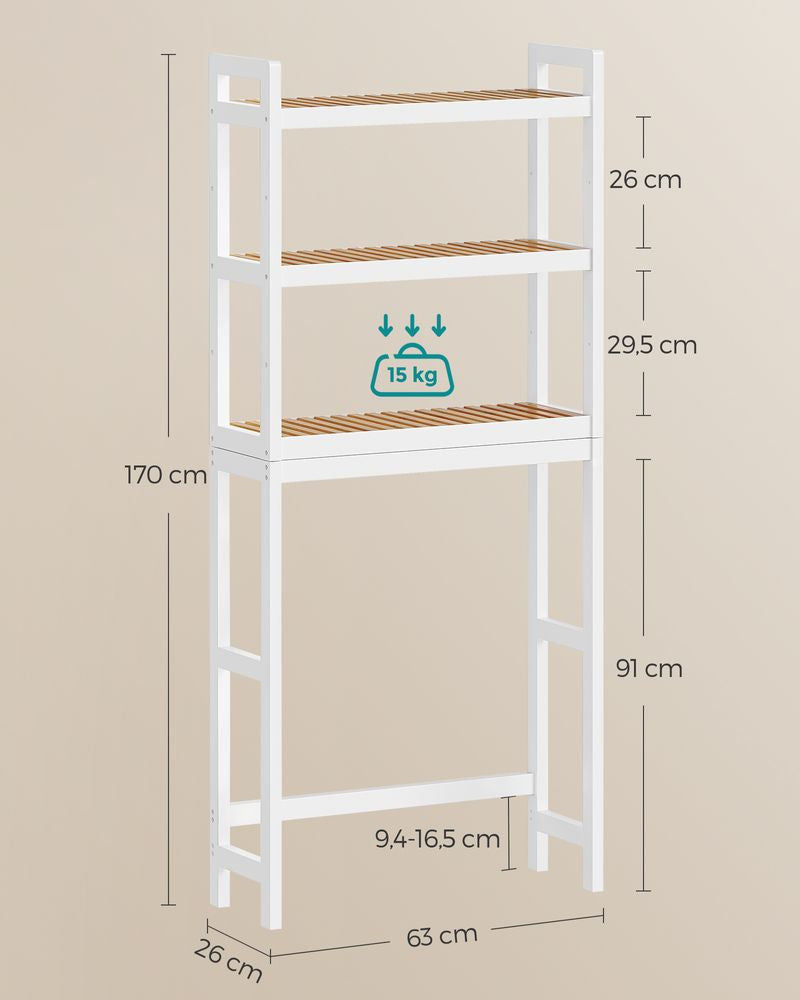 Badkamerkast met 3 niveaus - Wolkwit + Natuurlijk hout