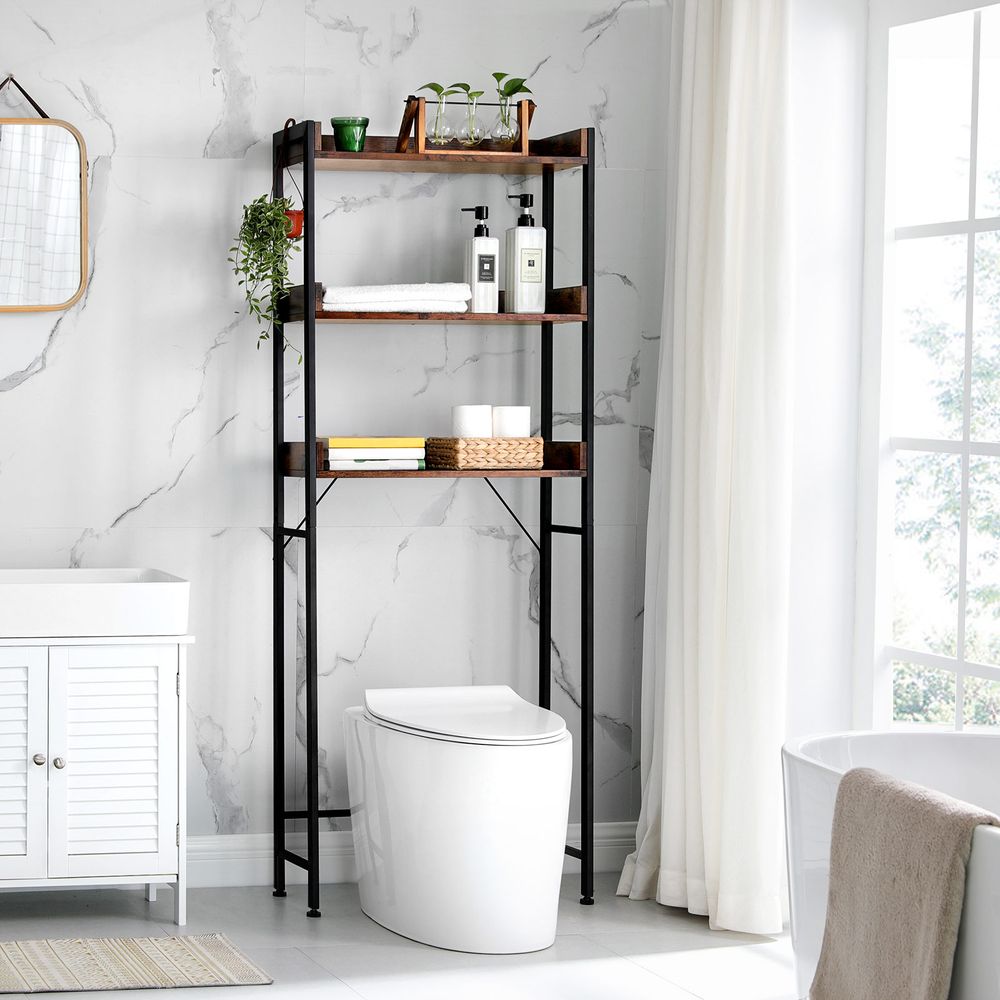 Hoge kast met 3 open planken - Vintagebruin + Zwart