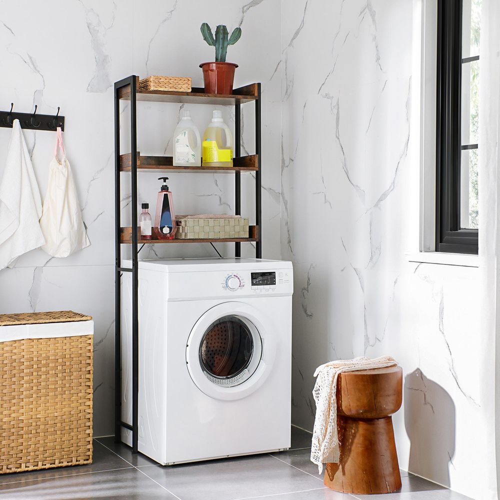 Hoge kast met 3 open planken - Vintagebruin + Zwart