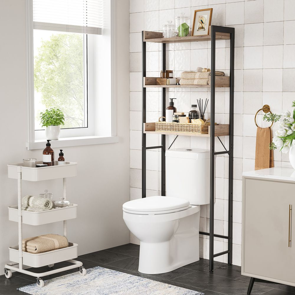 Hoge kast met 3 open planken - Grijs + Zwart