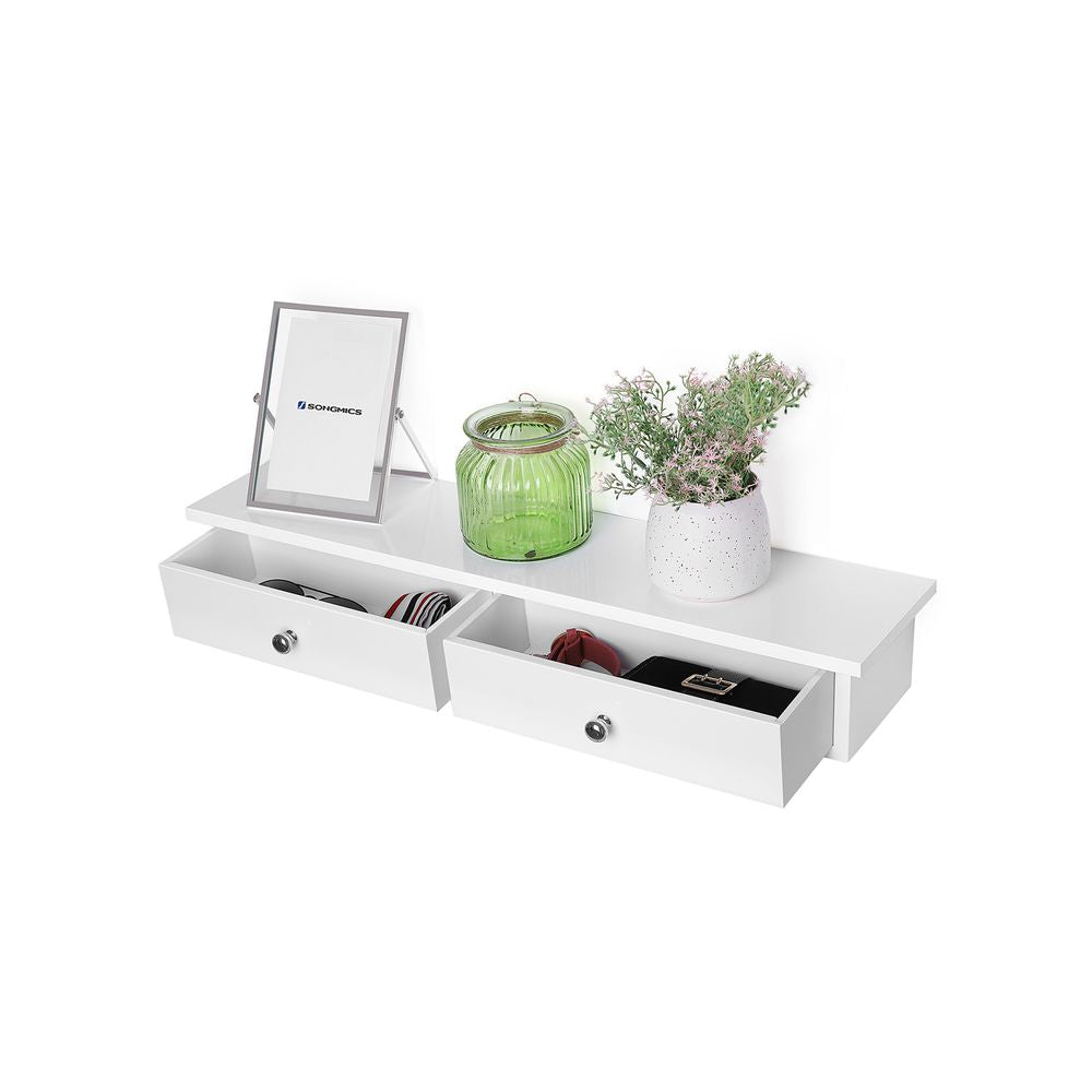 Zwevende wandplank met lades - Wit