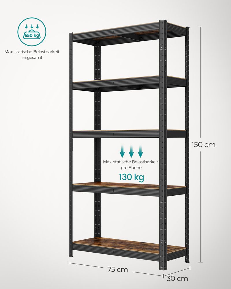 Opbergrek - 5 niveaus tot 650KG - Zwart + Vintagebruin (Set van 2)