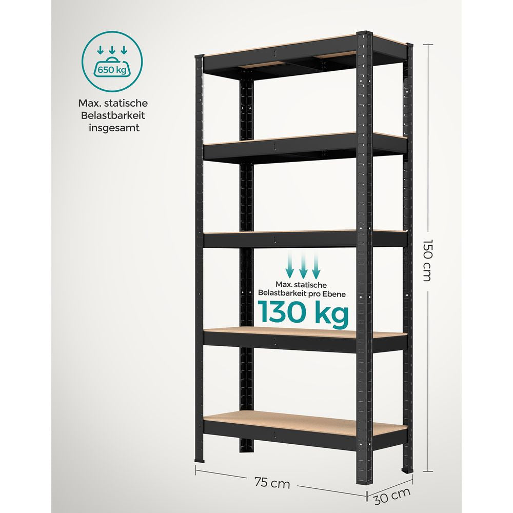 Opbergrek - 5 niveaus tot 650KG - Zwart + Hout