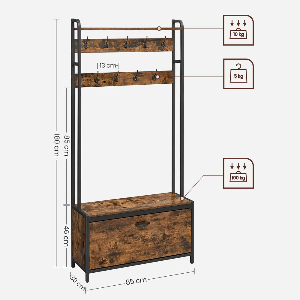 Kapstok met schoenenkast - Vintagebruin