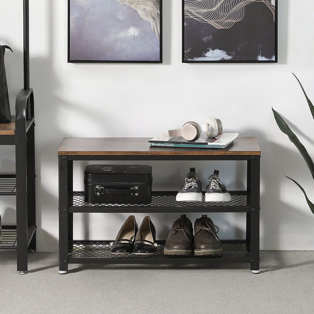 Industrieel design schoenenbank en plank - Vintagebruin