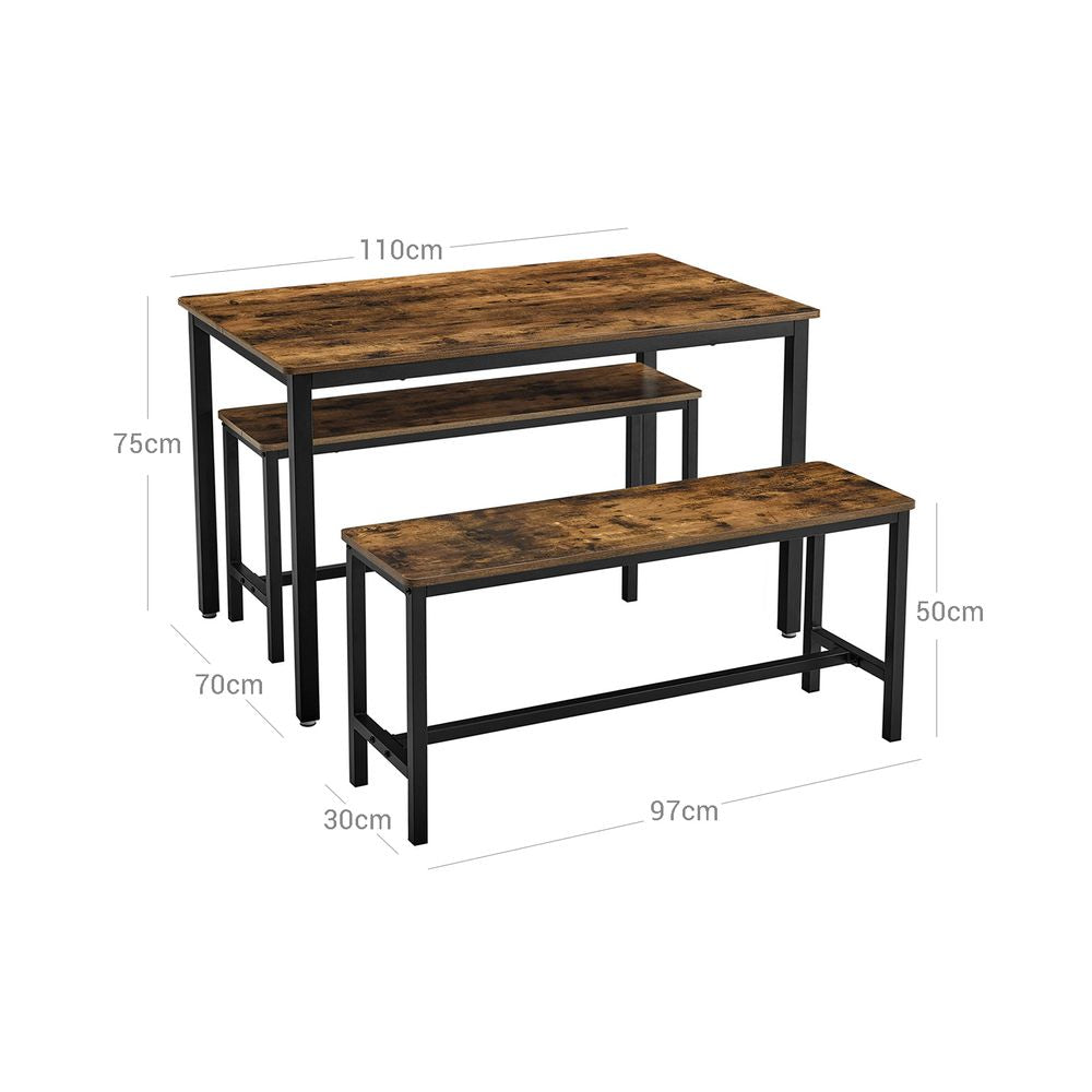 Keukentafel set Industrieel - Vintagebruin + Zwart (110 x 70 x 75 cm)