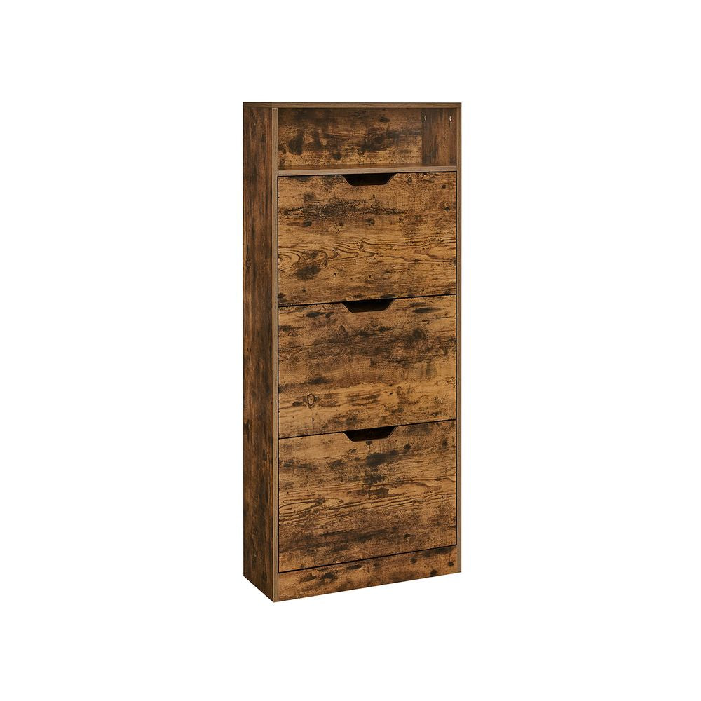 Schoenenkast met 3 kleppen & open vak - Vintagebruin