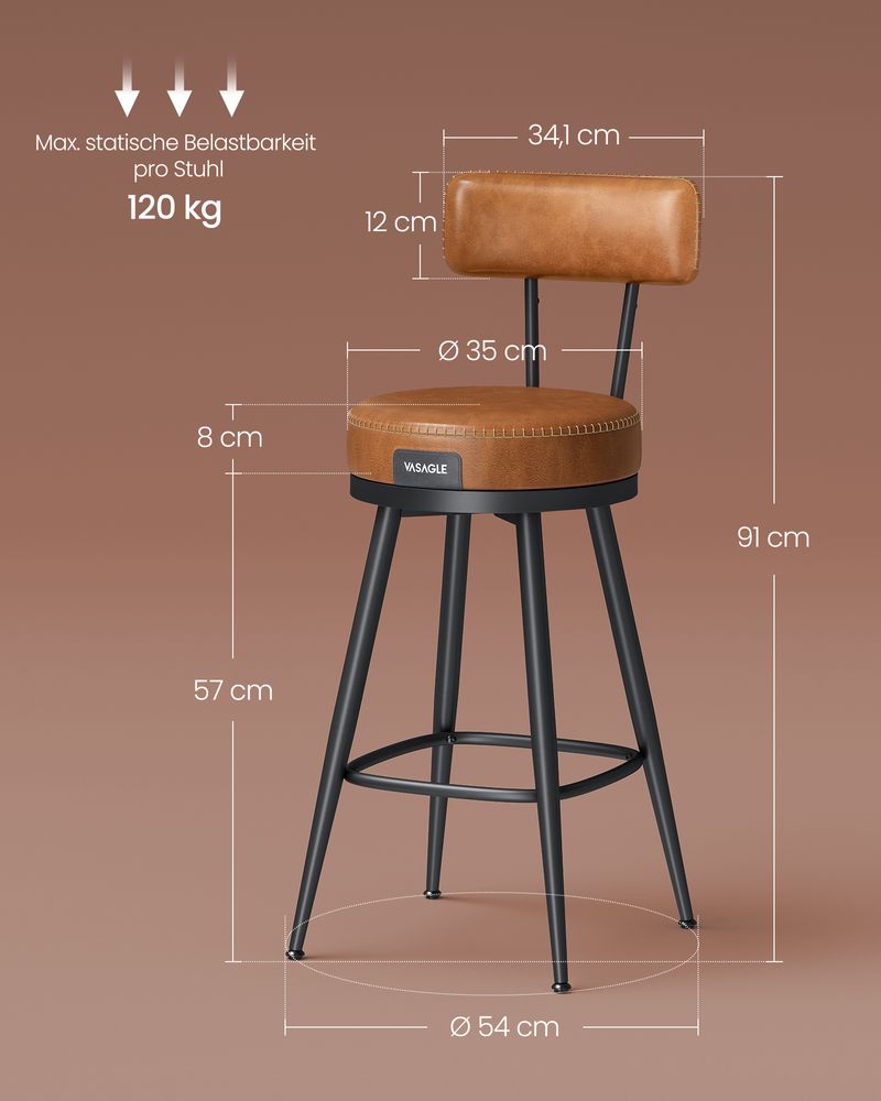 Barkruk met rugleuning set van 2 - Karamelbruin