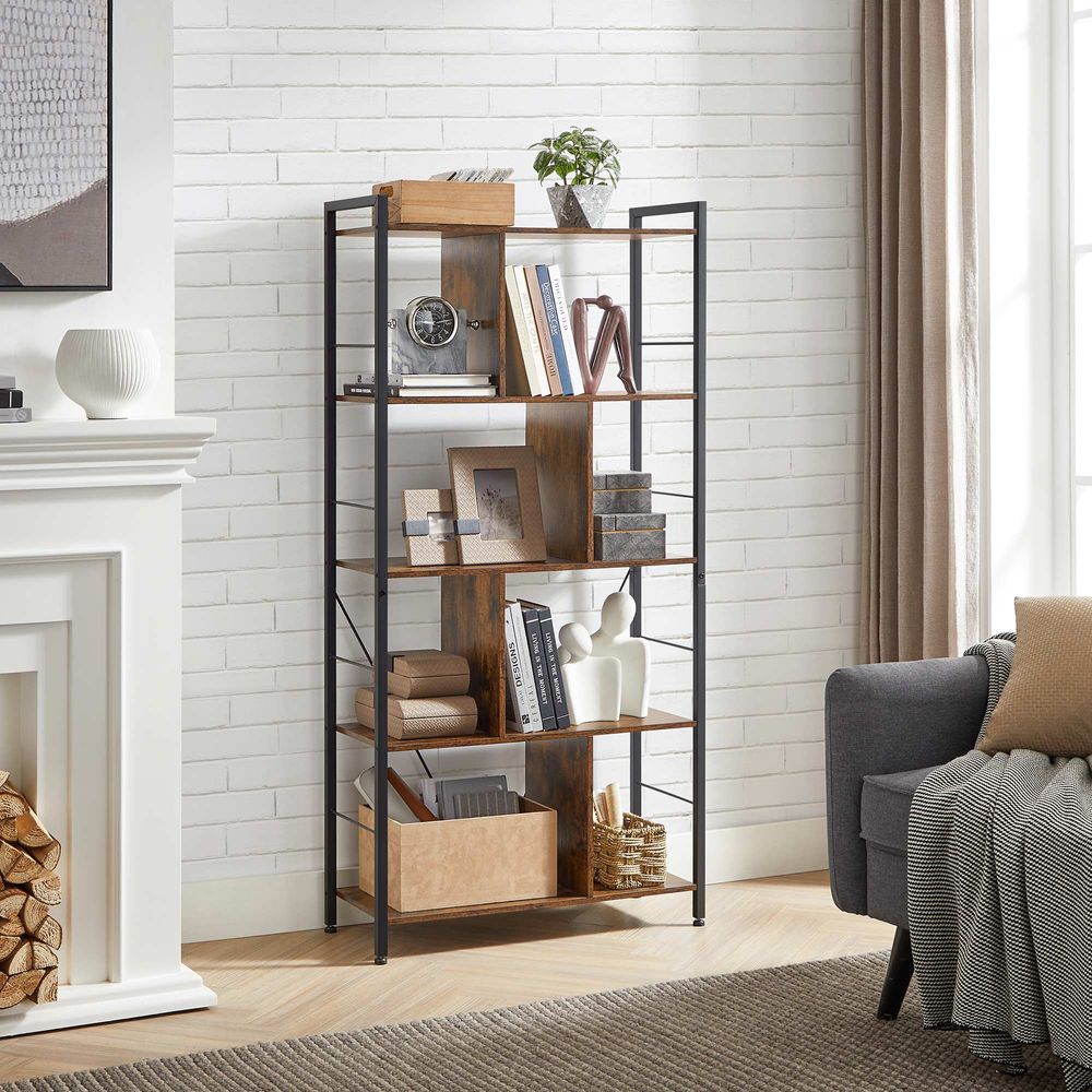 Boekenkast 5 niveaus - Vintagebruin + Zwart