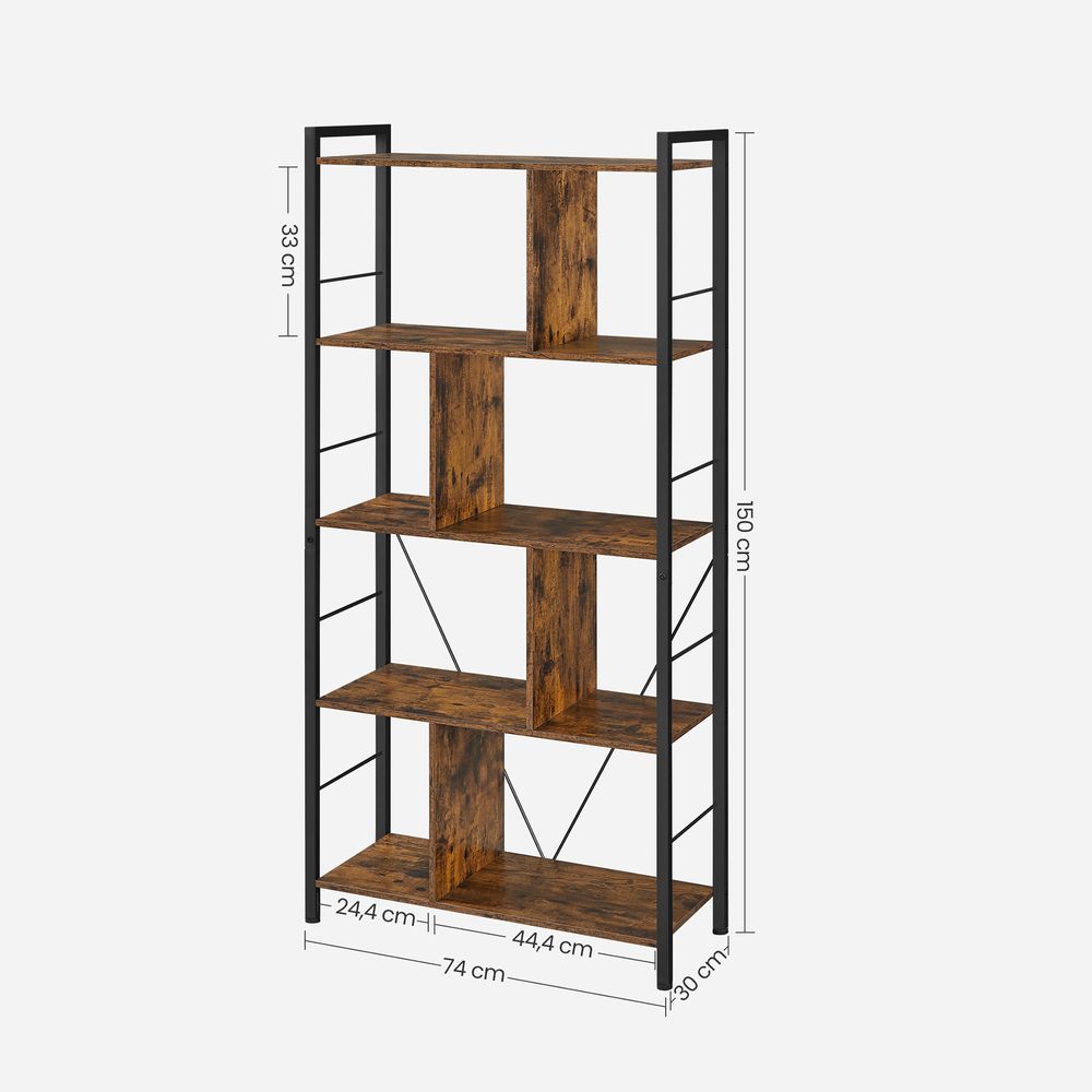 Boekenkast 5 niveaus - Vintagebruin + Zwart