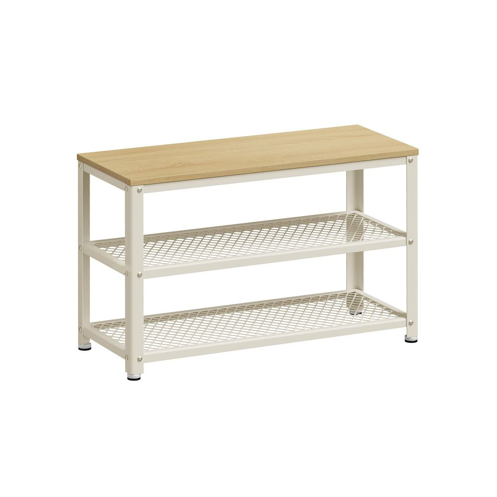 Industrieel design schoenenbank en plank - Eikenbeige + Wit