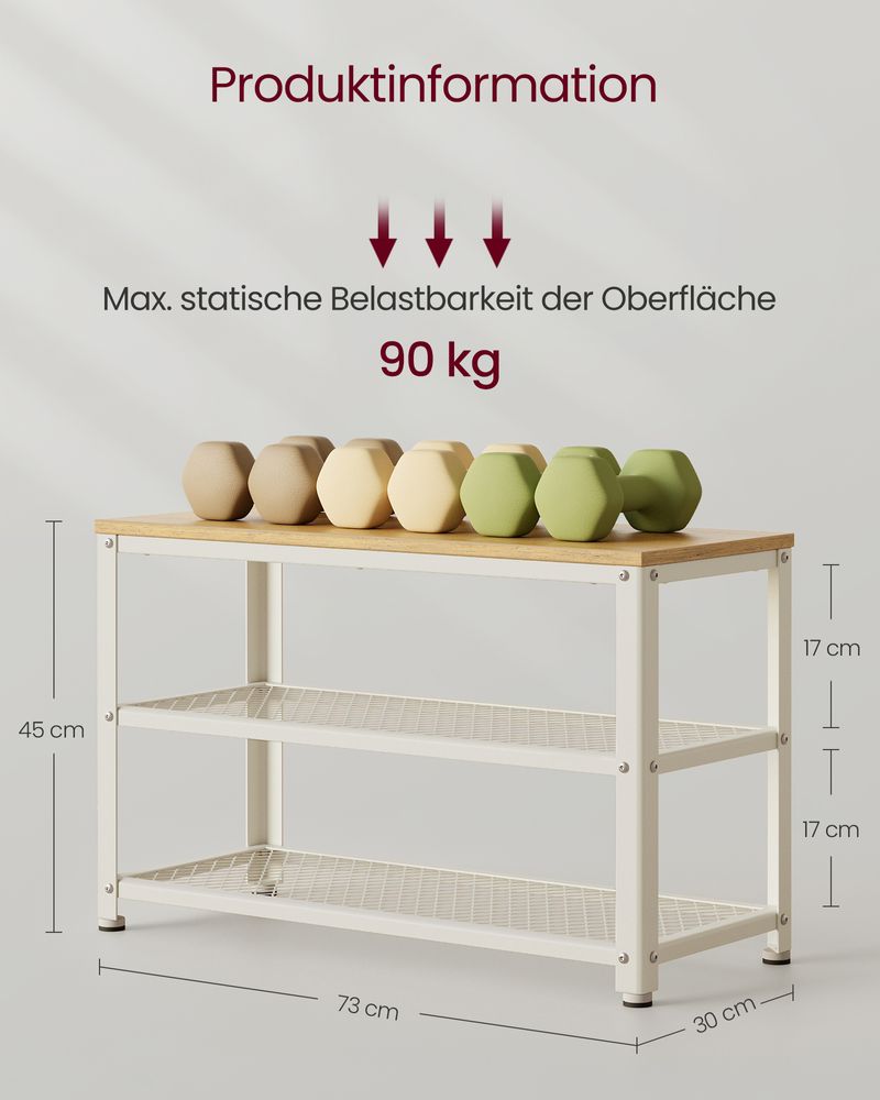 Industrieel design schoenenbank en plank - Eikenbeige + Wit