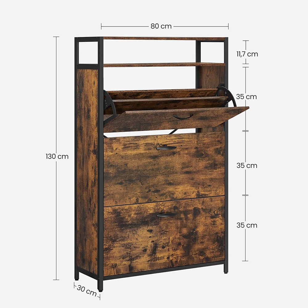 Schoenenkast met 3 kleppen - Vintagebruin