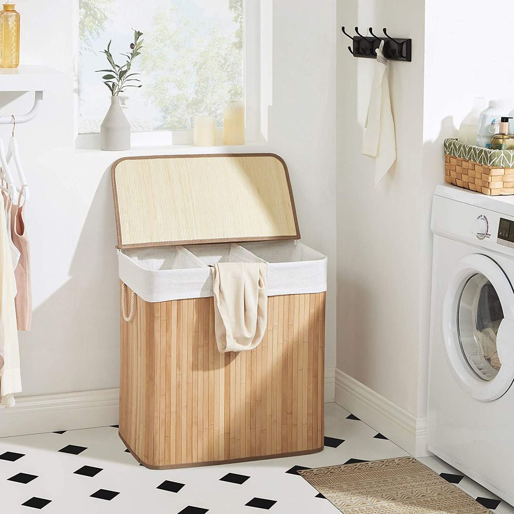 Wasmand met 3 vakken 150L - Natural