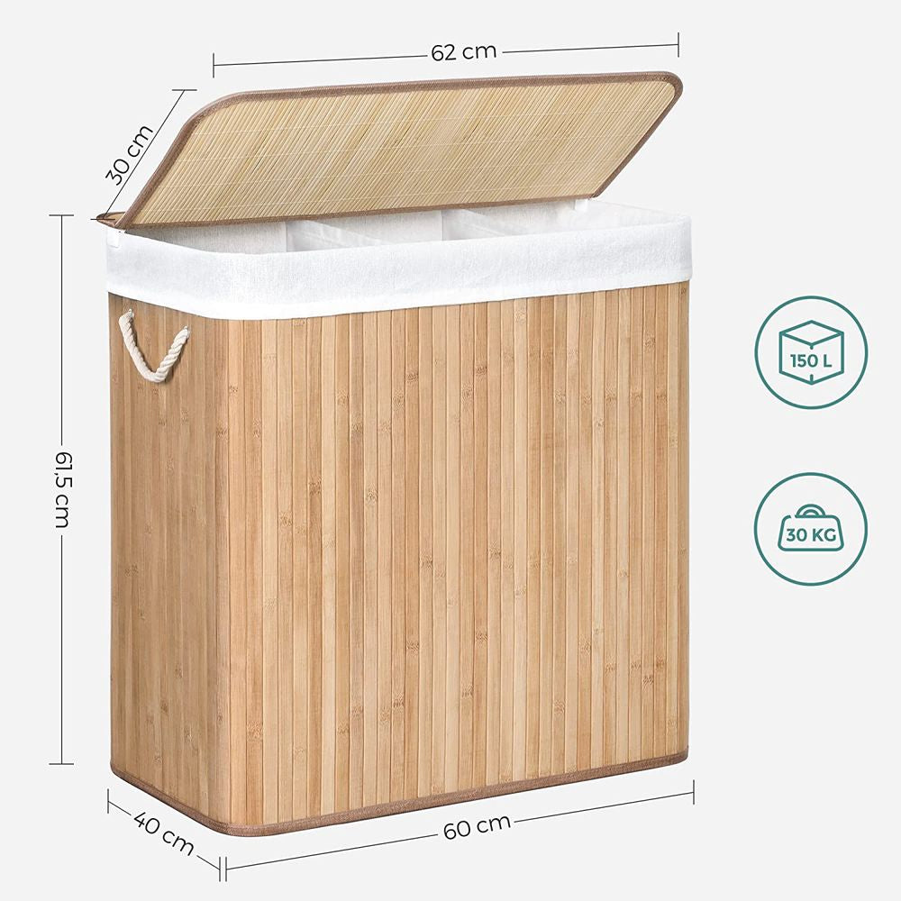 Wasmand met 3 vakken 150L - Natural