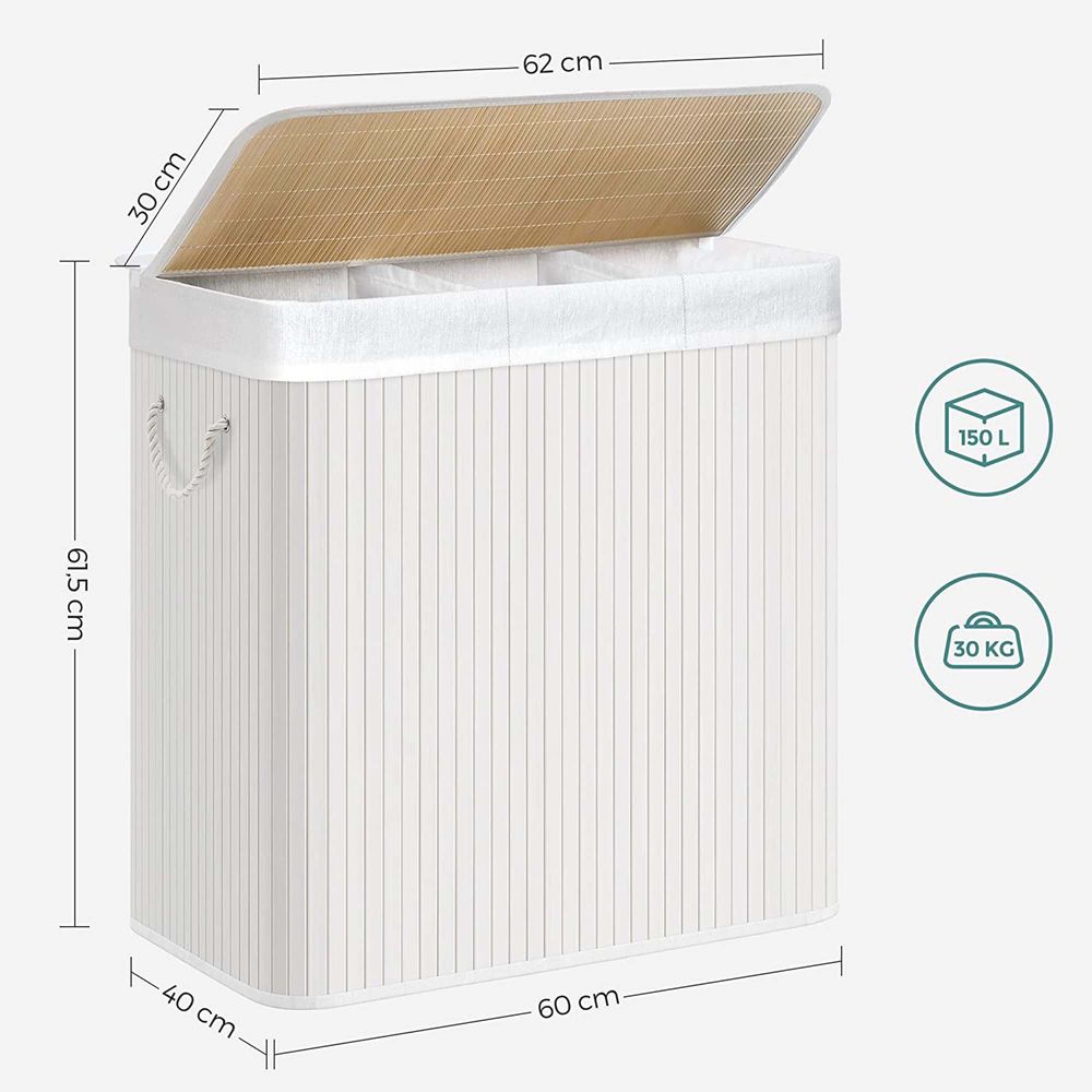 Wasmand met 3 vakken 150L - Wit