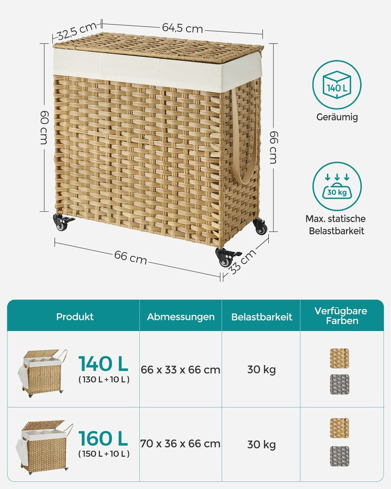 Wasmand met wielen 140L - Natural