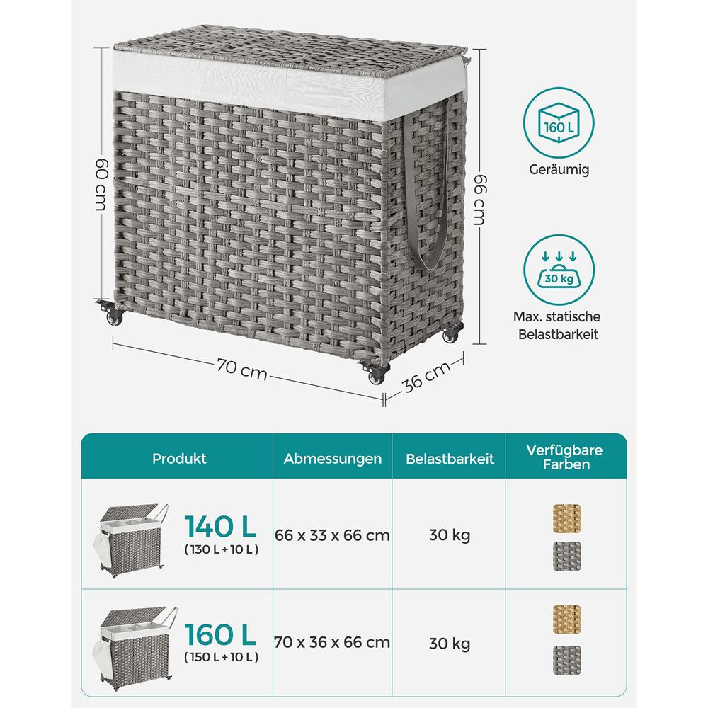 Wasmand met wielen 160L - Grijs