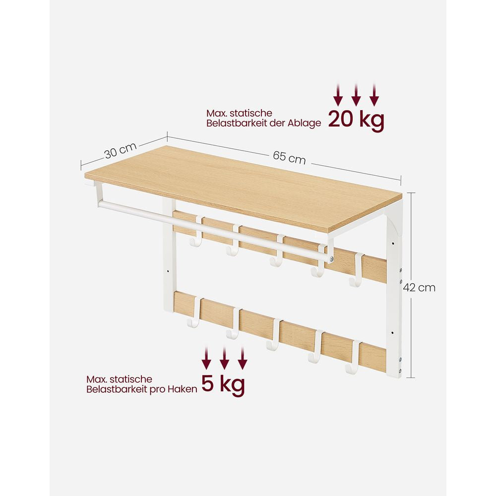 Wandkapstok met plank industriële stijl - Eiken + Wit