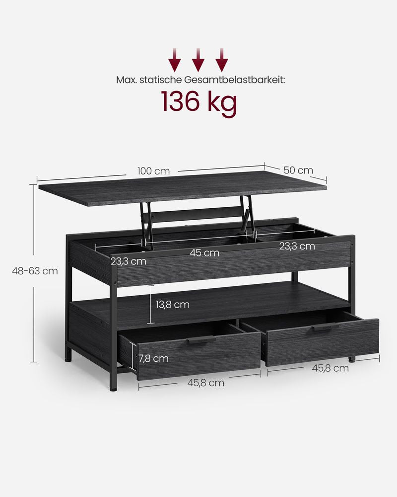 Salontafel met lades vintage Antraciet grijs
