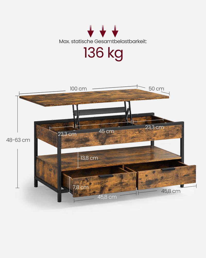 Salontafel met lades vintage Bruin
