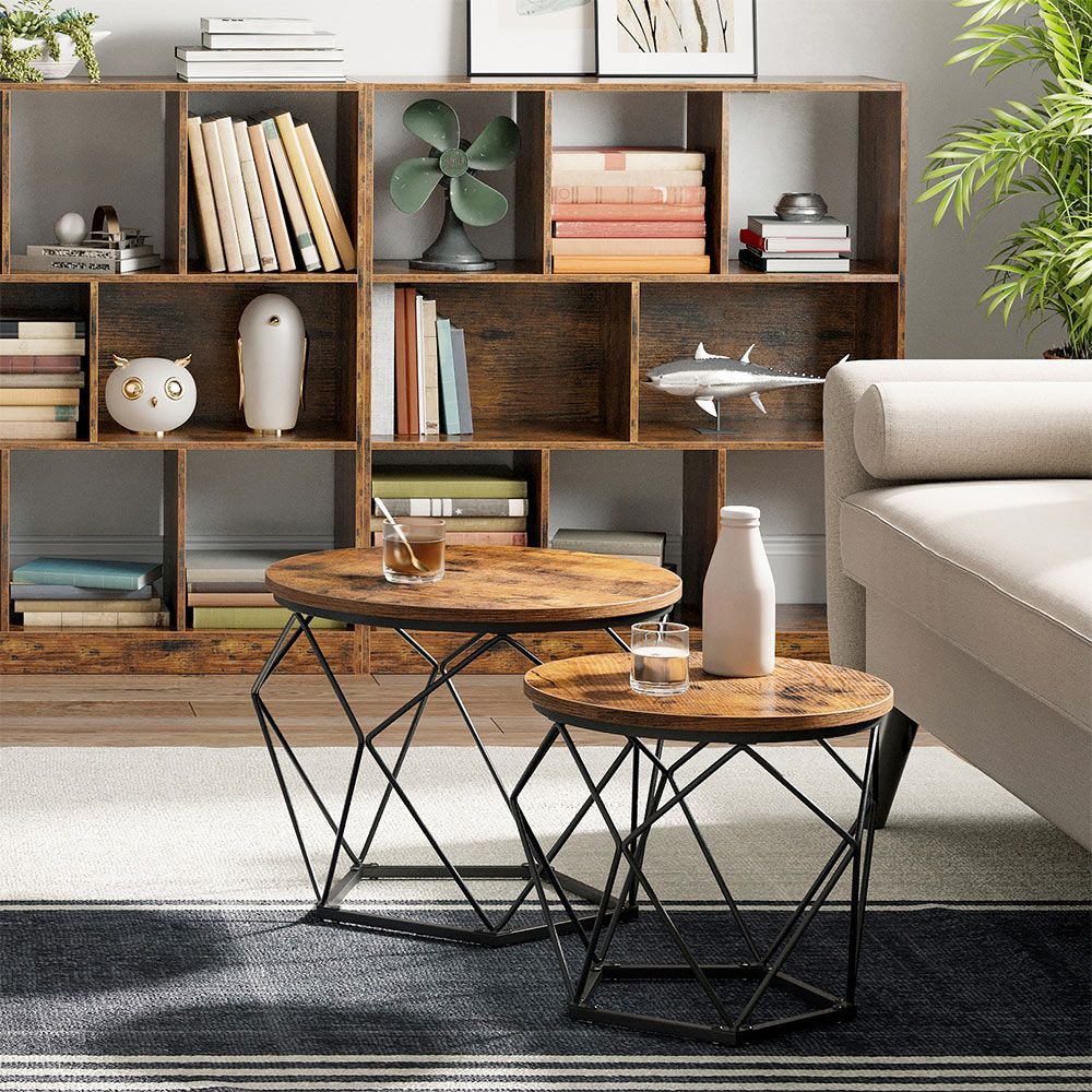 Set van 2 salontafels vintage bruin en zwart