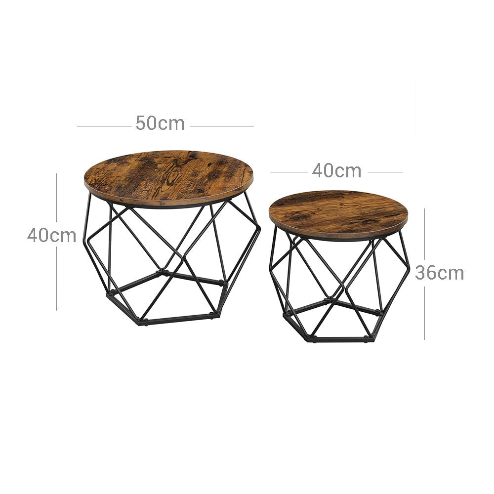Set van 2 salontafels vintage bruin en zwart