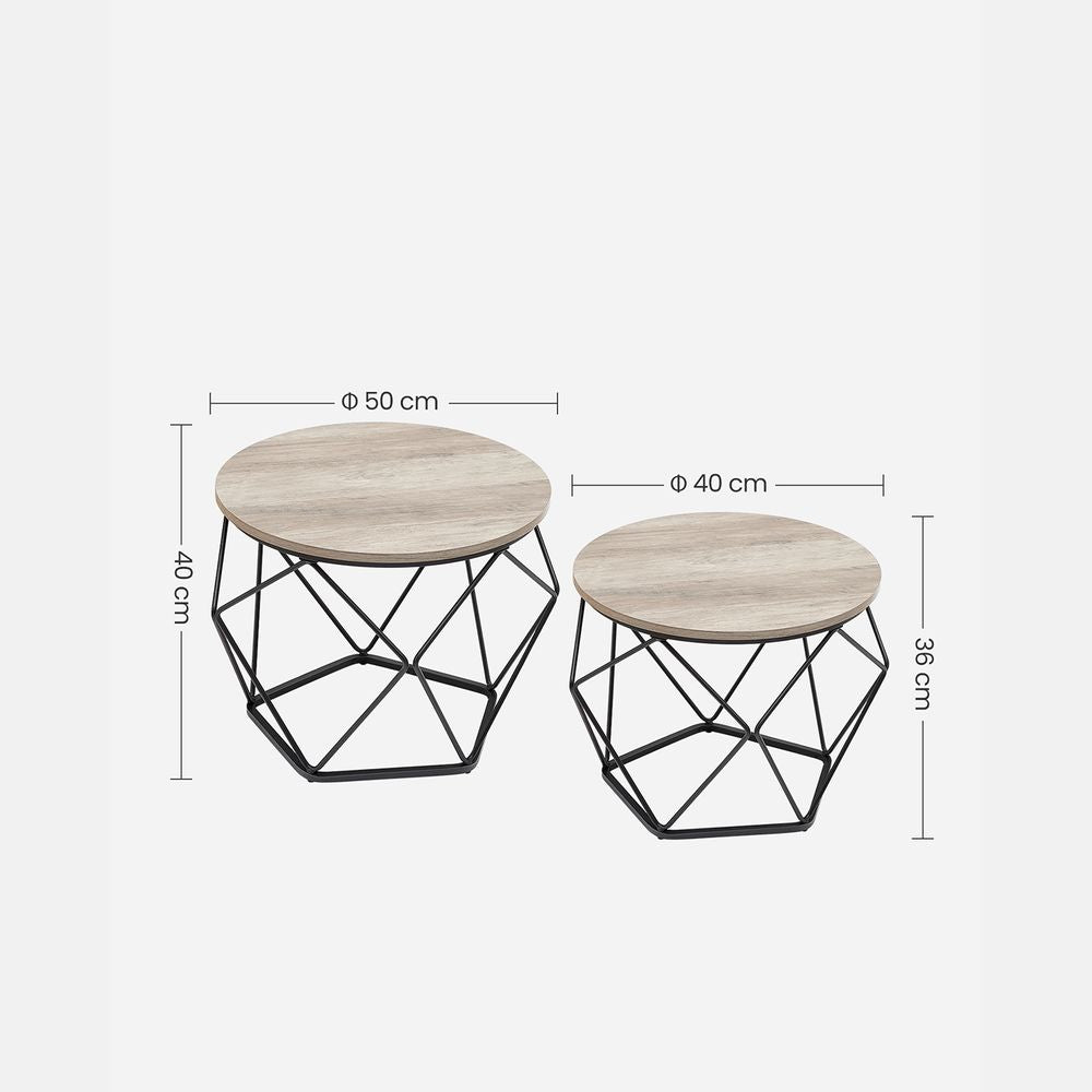Set van 2 salontafels vintage bruin en zwart