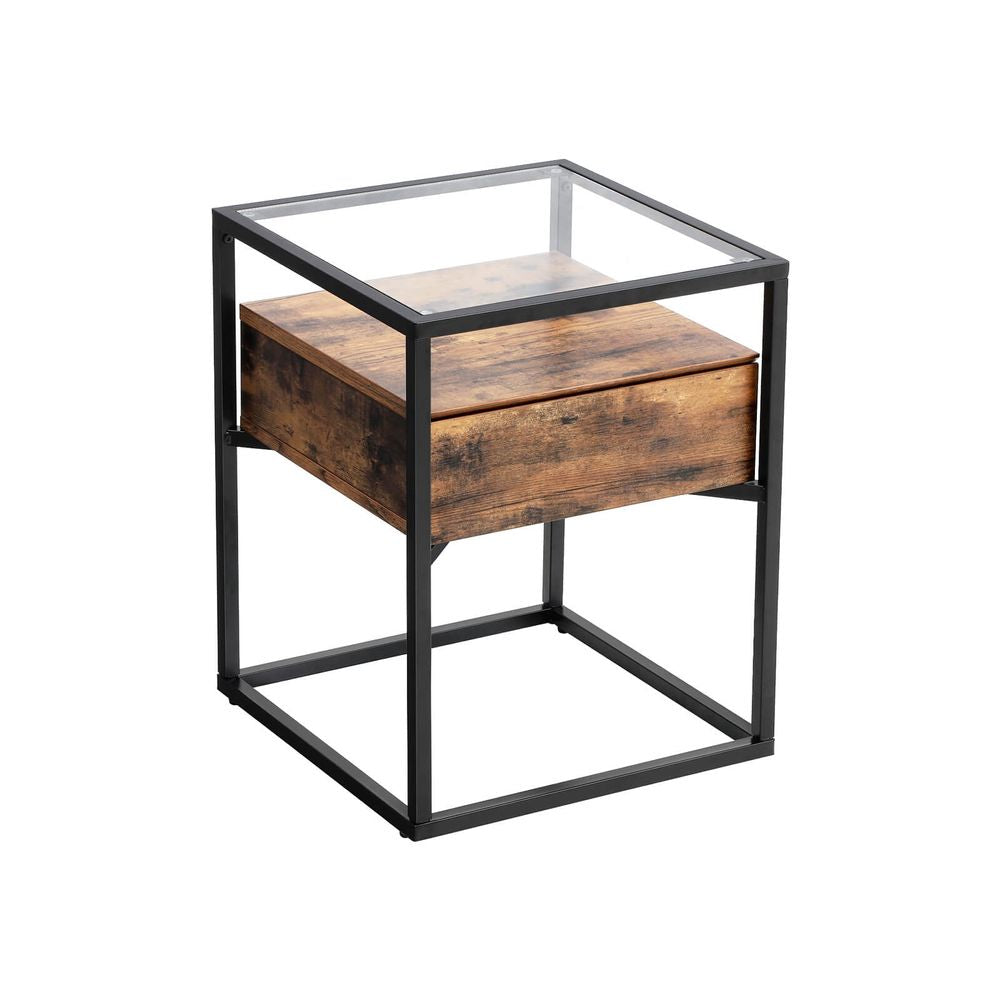Industrieel design bijzettafeltje met glas