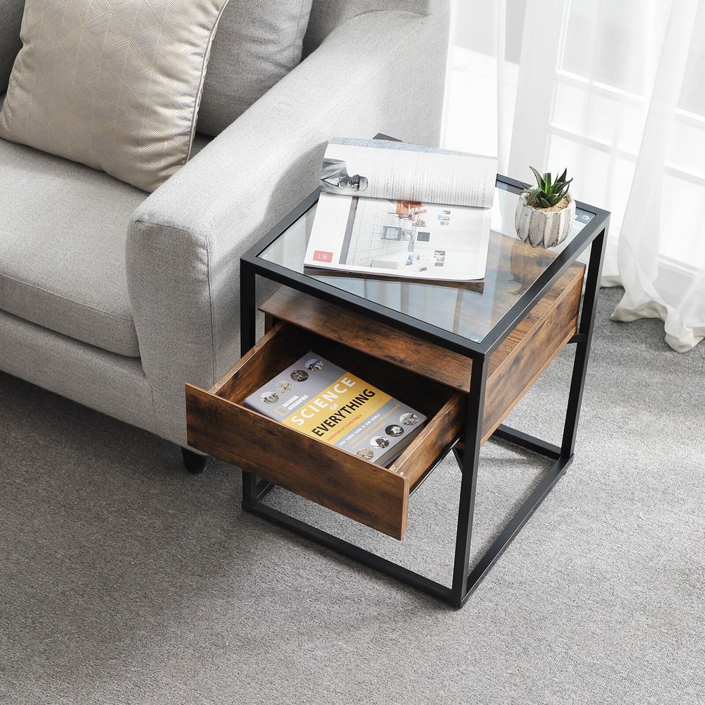 Industrieel design bijzettafeltje met glas