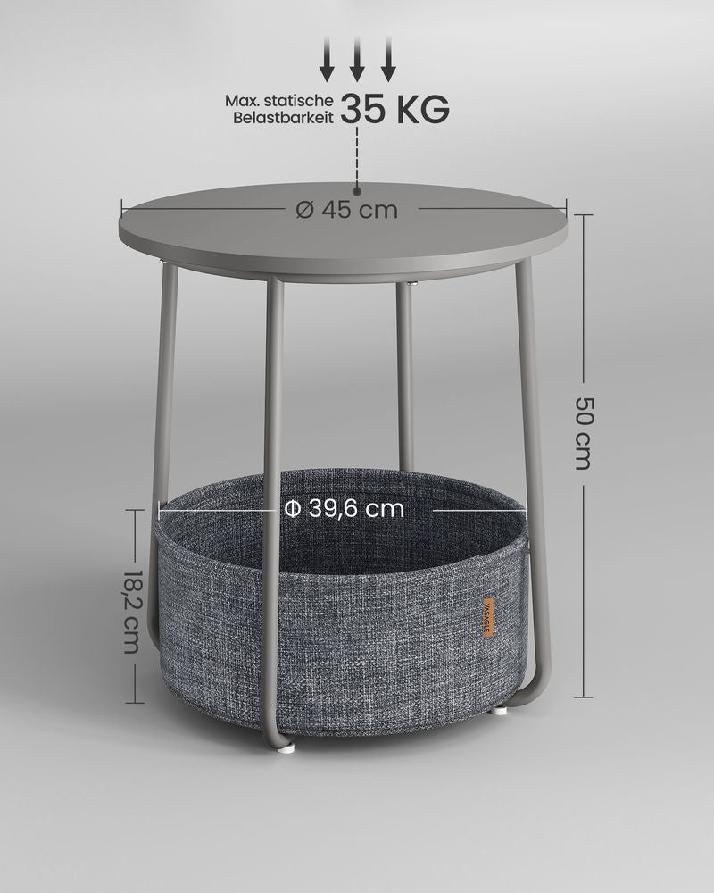 Ronde bijzettafel met stoffen mand - Duifgrijs/Leigrijs