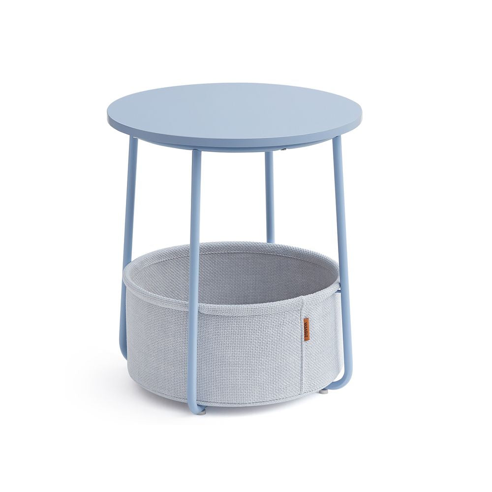 Ronde bijzettafel met stoffen mand - Poederblauw/Pastelblauw