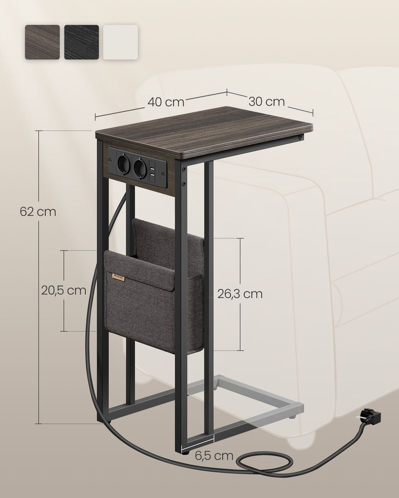 Bijzettafel met stopcontacten C-vorm - Asbruin