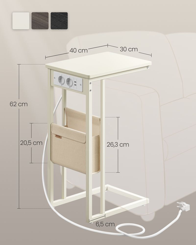 Bijzettafel met stopcontacten C-vorm - Crèmewit