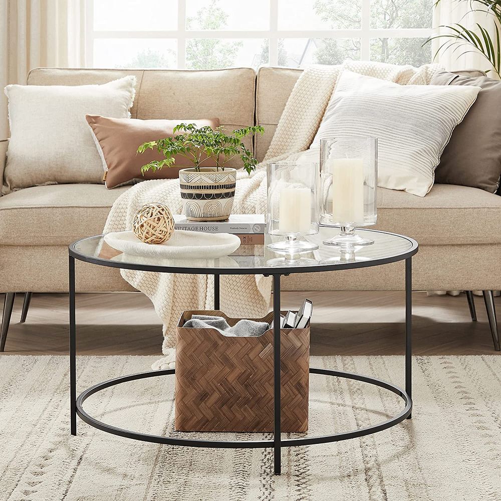 Ronde salontafel met zwart metalen frame