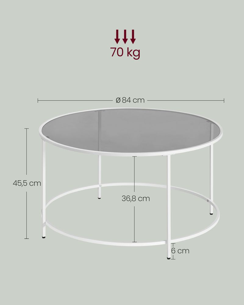 Ronde salontafel met parelwit stalen frame