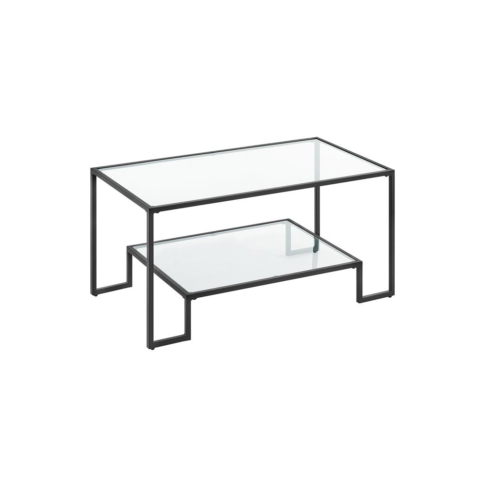 Salontafel Zwart 2 planken gemaakt van gehard glas