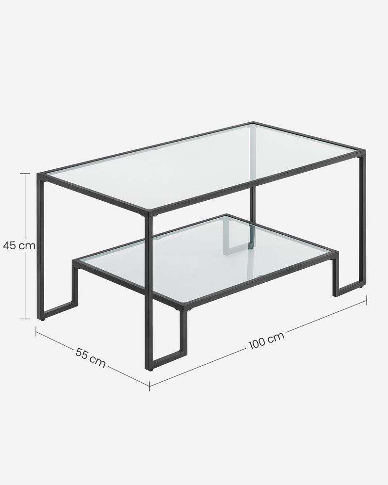 Salontafel Zwart 2 planken gemaakt van gehard glas