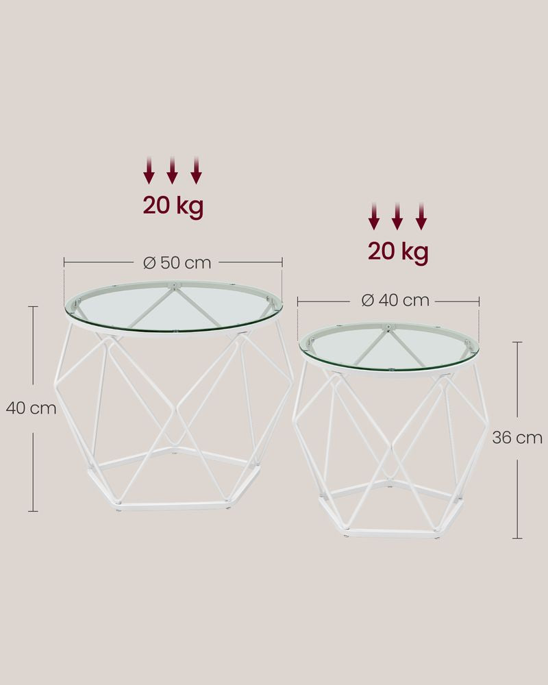 Woonkamertafel set van 2 Transparant Wolkwit