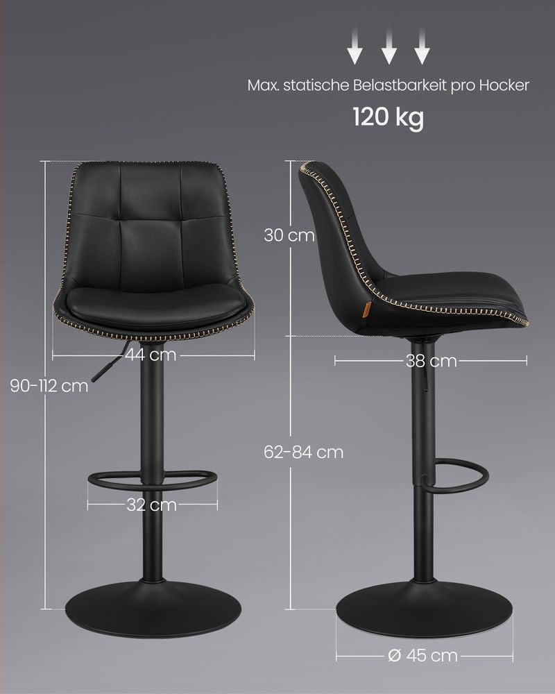 Barkruk met rugleuning set van 2 - Zwart