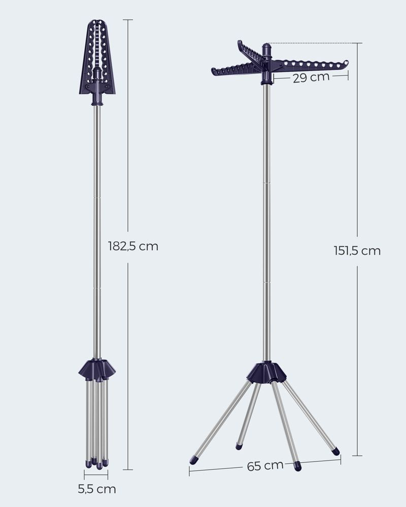 Droogrek met 3 draaibare armen en 4 poten - Zilver + Blauw