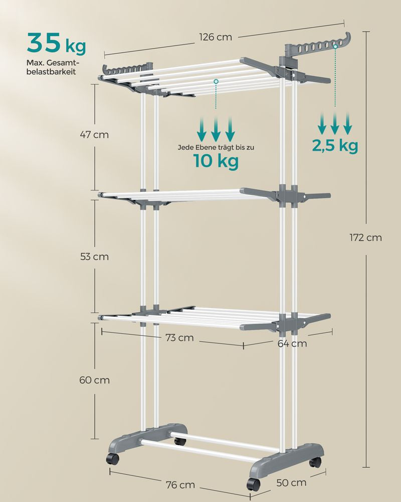 Droogrek 4 niveaus met inklapbare vleugels - Wit