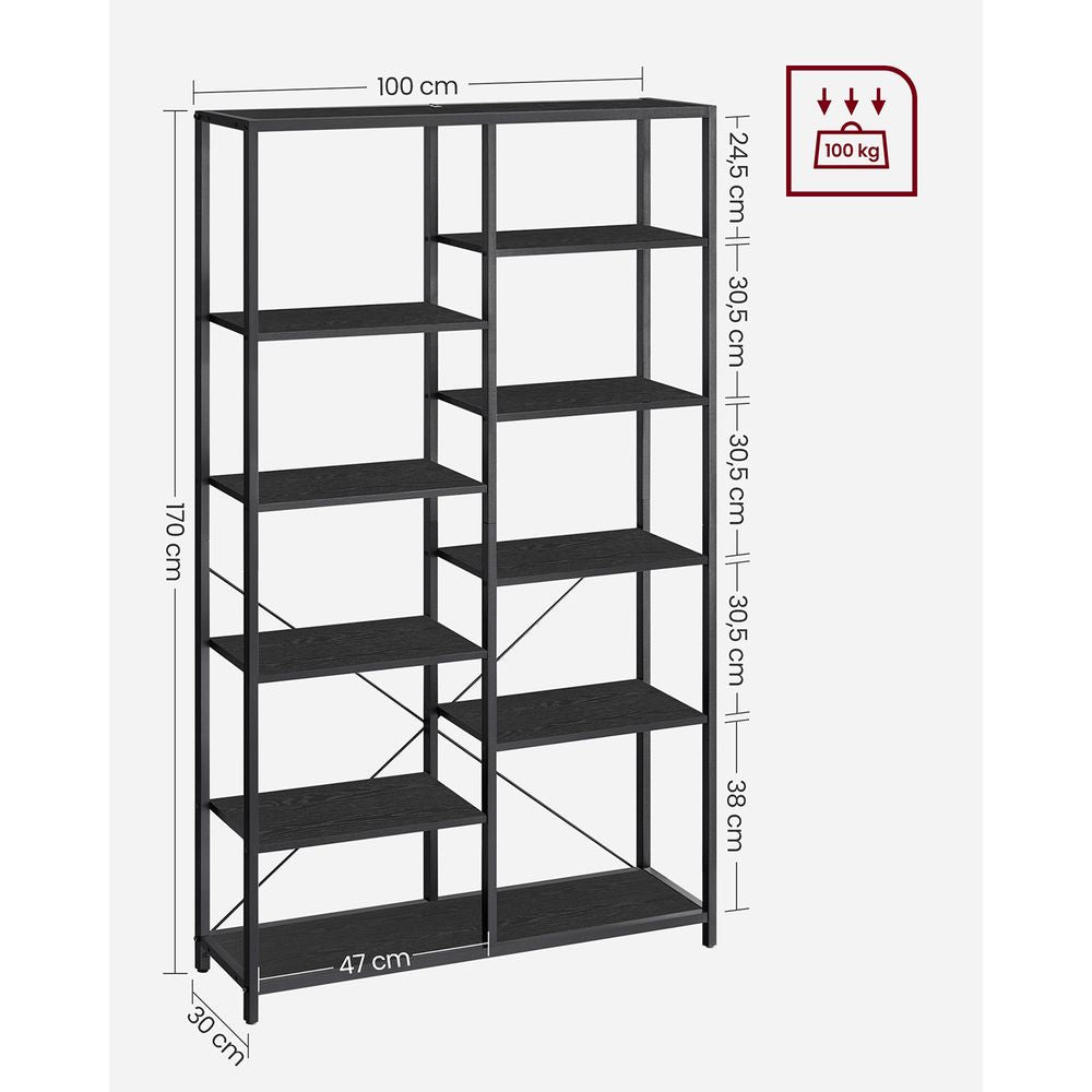 Boekenkast met open vakken - Zwart Houtlook