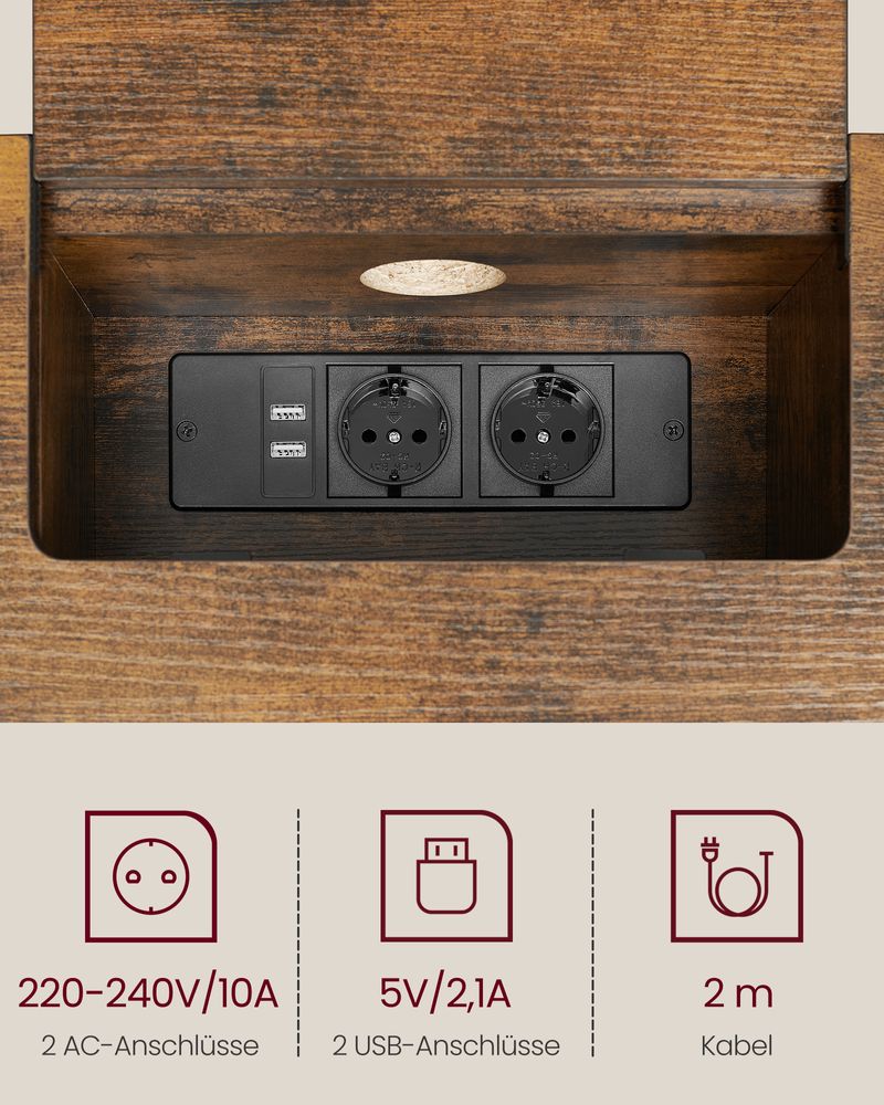 Consoletafel met stopcontacten - Vintagebruin