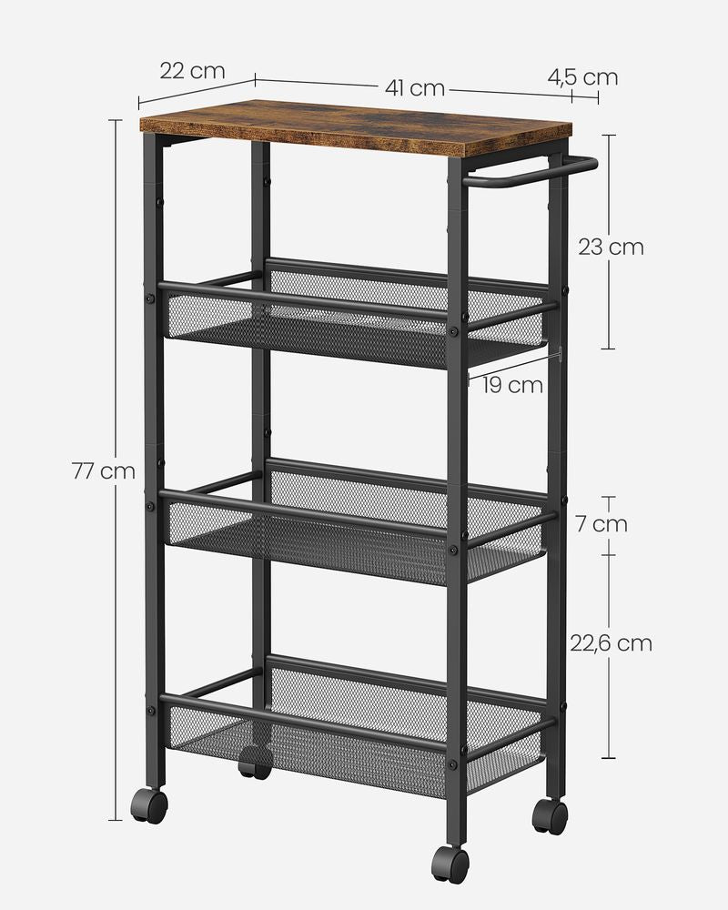 Trolley industrieel met handvat - Vintagebruin + Zwart