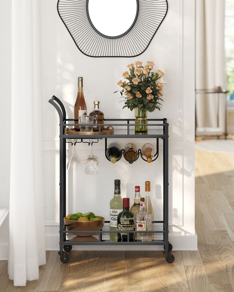 Trolley Metaal met glazen blad - Zwart (38 x 60 x 90 cm)