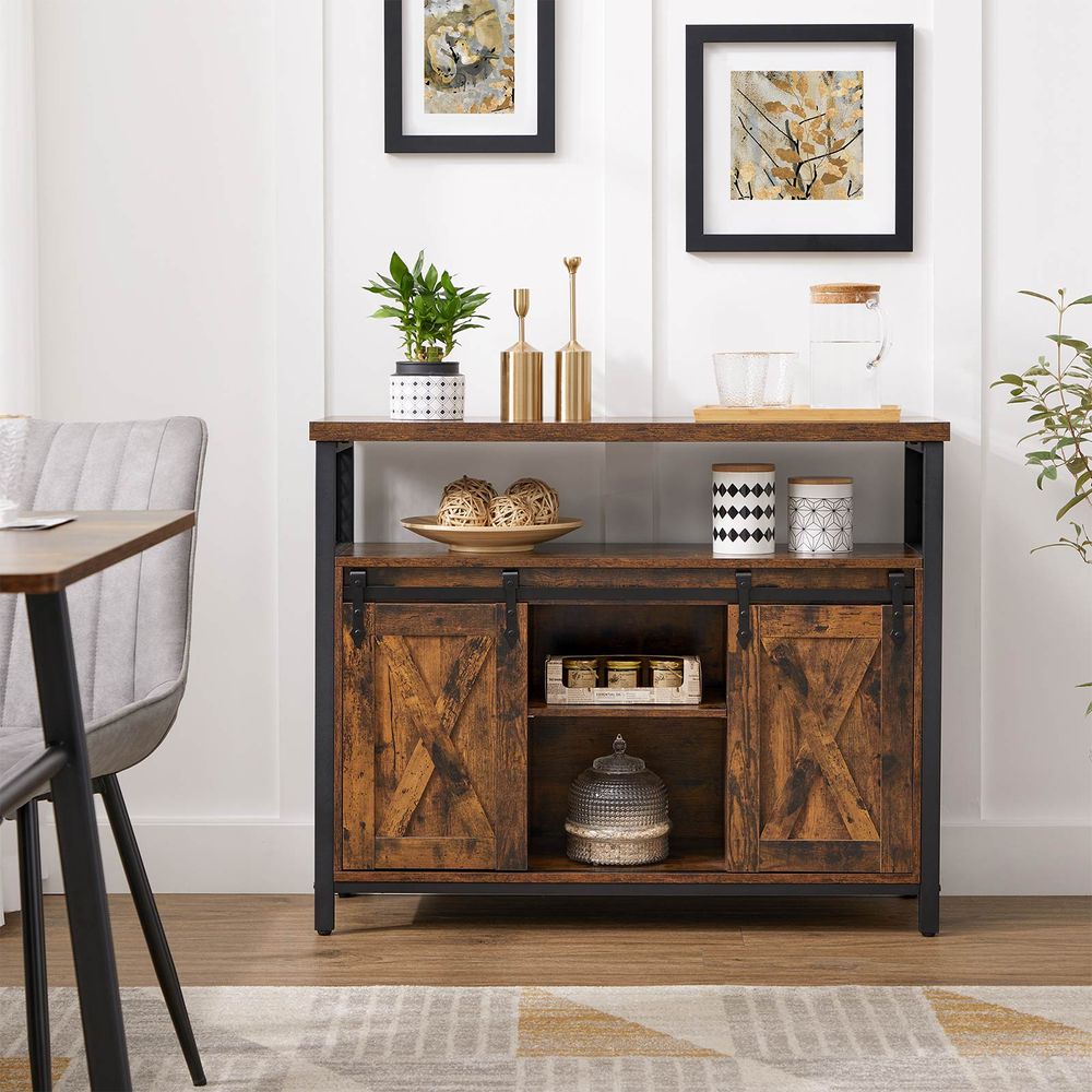 Dressoir met schuifdeuren - Vintagebruin + Zwart